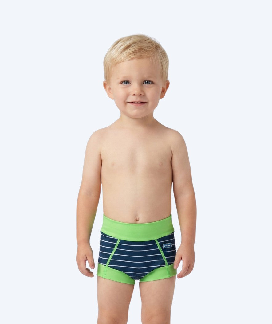 Watery bleiebadebukser til barn - Neoprene Swim Nappy - Green Stripes
