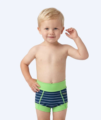 Watery bleiebadebukser til barn - Neoprene Swim Nappy - Green Stripes