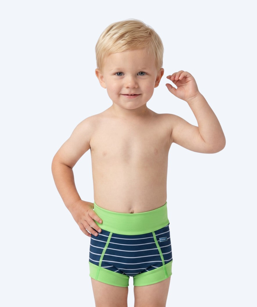 Watery bleiebadebukser til barn - Neoprene Swim Nappy - Green Stripes