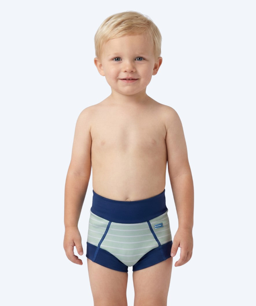 Watery bleiebadebukser til barn - Neoprene Swim Nappy - Nordic Green Stripes
