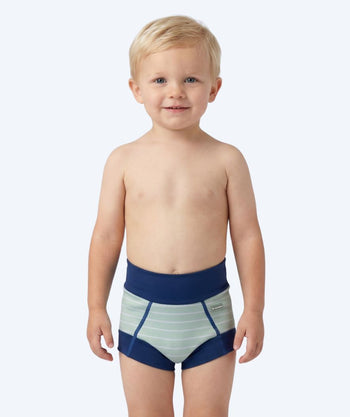 Watery bleiebadebukser til barn - Neoprene Swim Nappy - Nordic Green Stripes