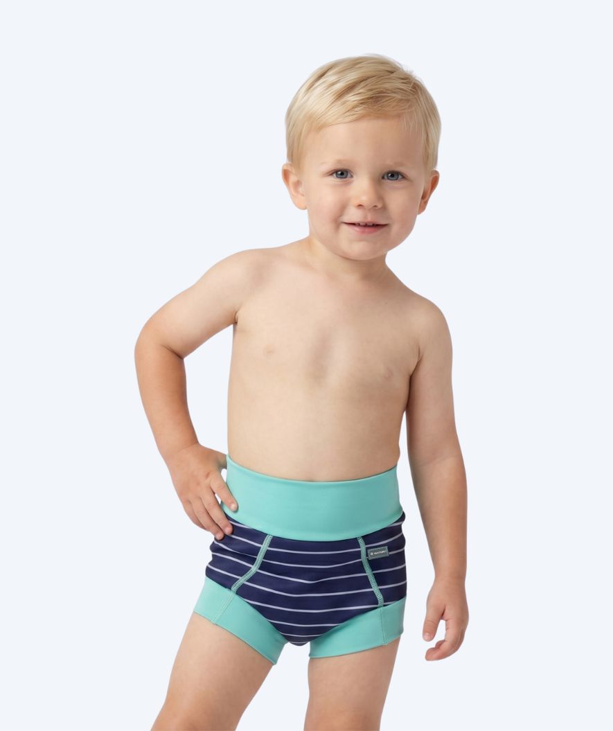 Watery bleiebadebukser til barn - Neoprene Swim Nappy - Turquoise Stripes