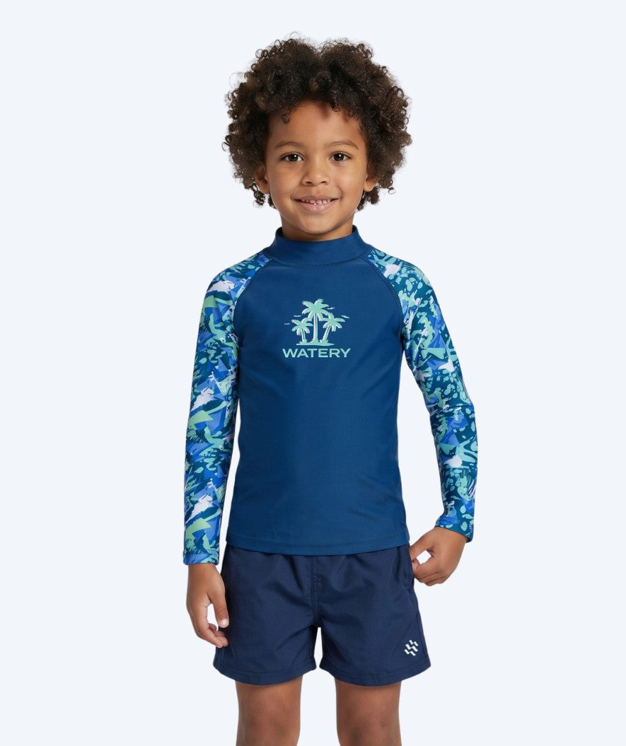 Watery UV-trøye til barn - Katsu Langermet Rashguard - Lyseblå/mørkeblå