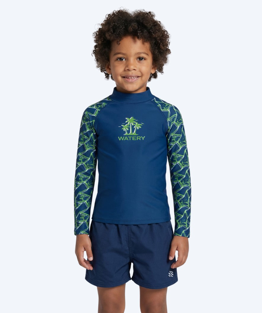 Watery UV-trøye til barn - Katsu Langermet Rashguard - Grønn/mørkeblå