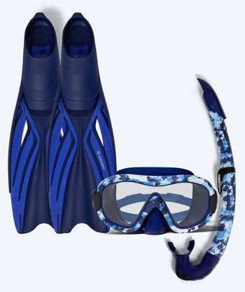 Watery snorkelsett til voksne - Isle/Rudder Camo - Mørkeblå
