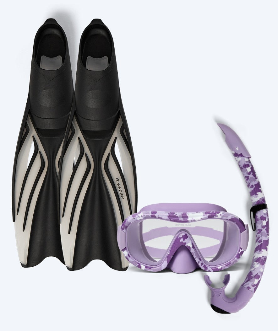 Watery snorkelsett til voksne - Isle/Rudder Camo - Lilla/Svart