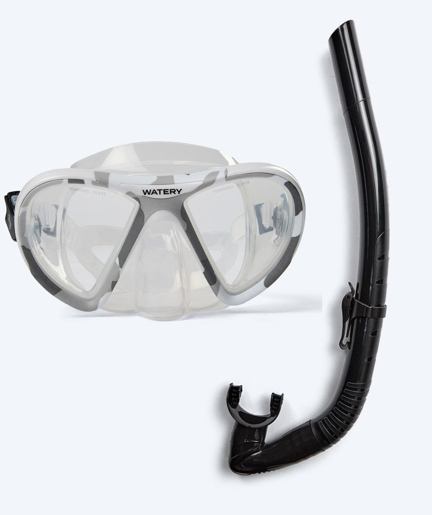 Watery Combo snorkelsett til voksne (+15) - Rudder Camo/Itzel - Klar/svart