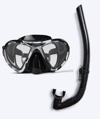 Watery Combo snorkelsett til voksne (fra 15 år) - Rudder Camo/Itzel - Svart