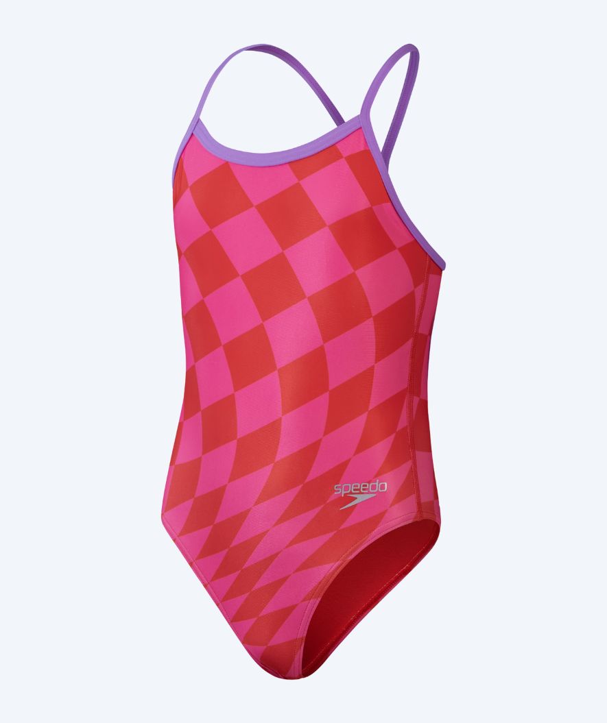 Speedo badedrakt til jenter - Allover Digital V-Back - Rød/rosa