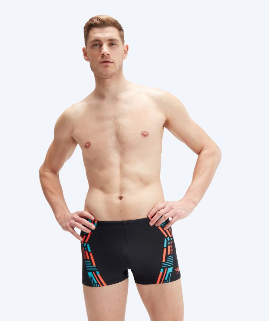 Speedo aquashorts for menn - Tech Print - Svart/oransje