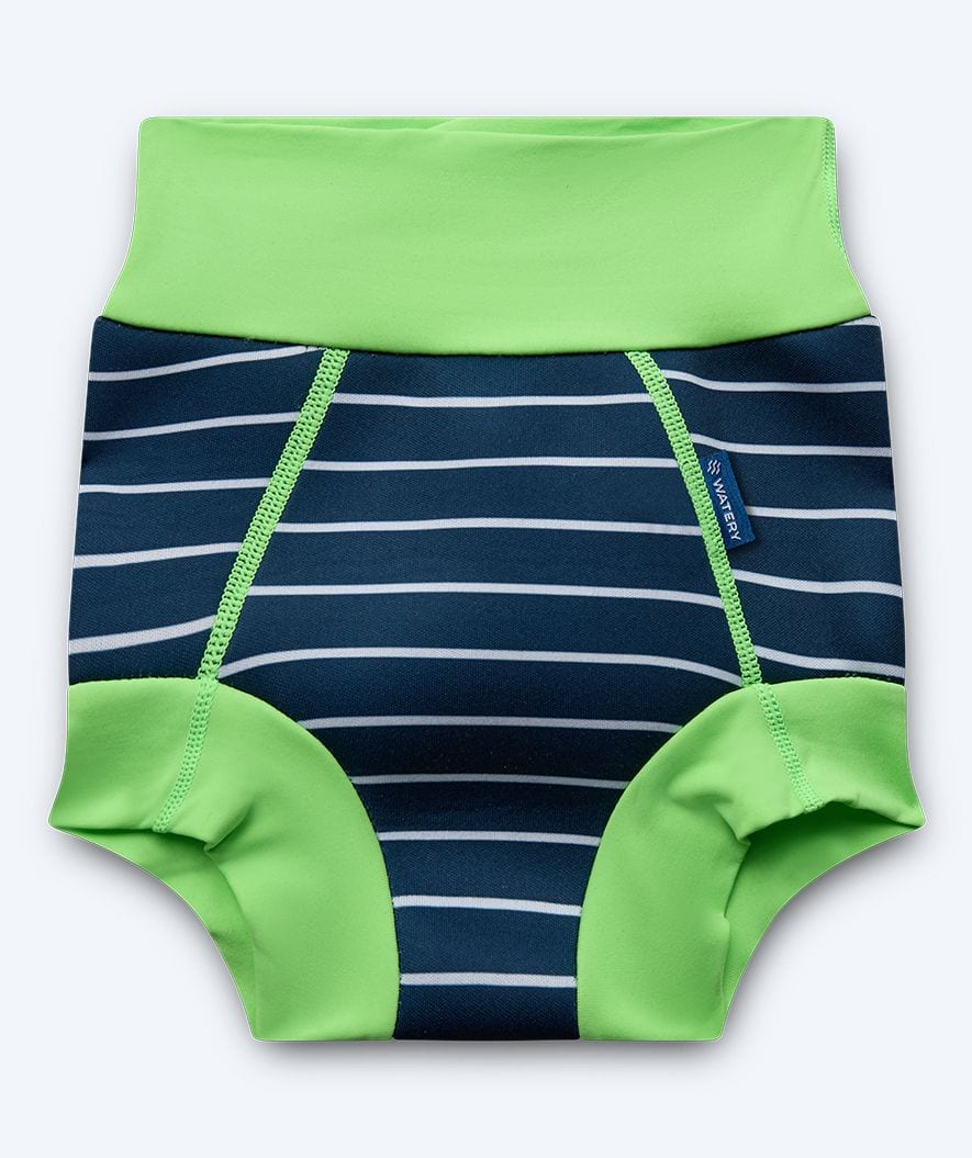 Watery bleiebadebukser til barn - Neoprene Swim Nappy - Green Stripes