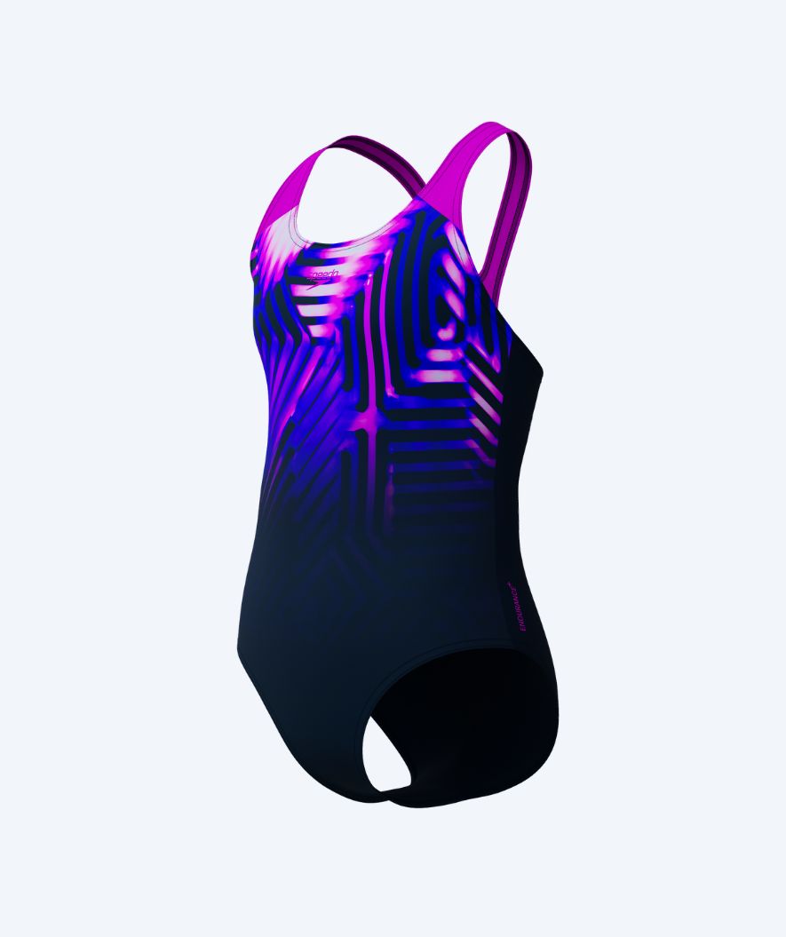 Speedo badedrakt til jenter - Digital Placement Splashback - Svart/lilla