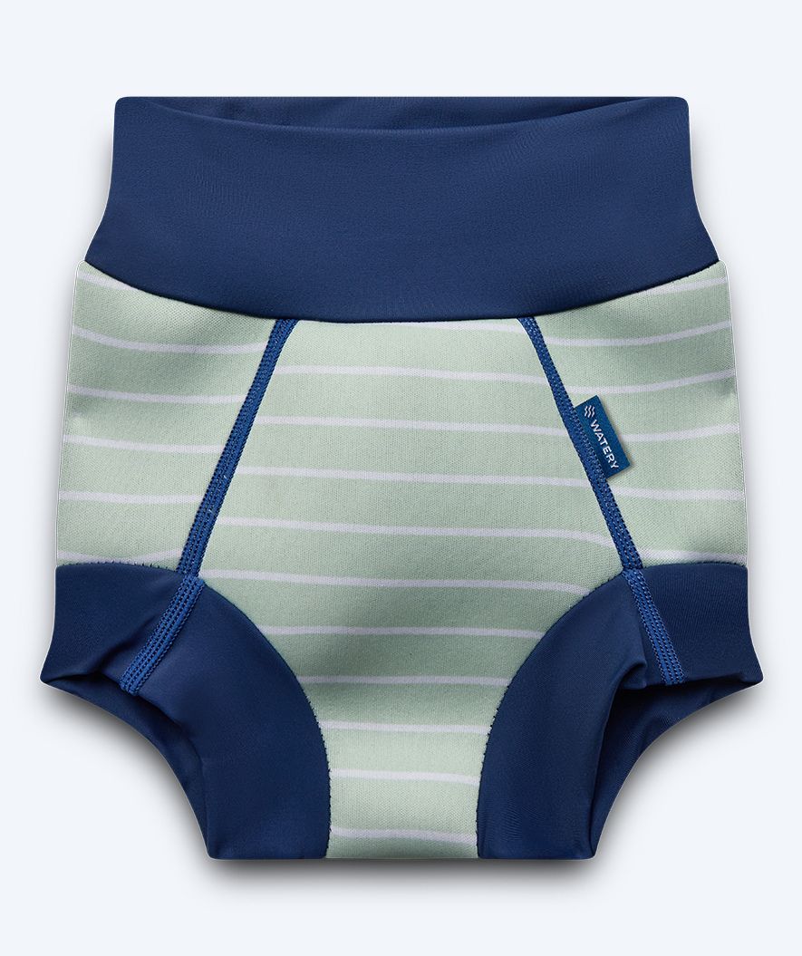 Watery bleiebadebukser til barn - Neoprene Swim Nappy - Nordic Green Stripes