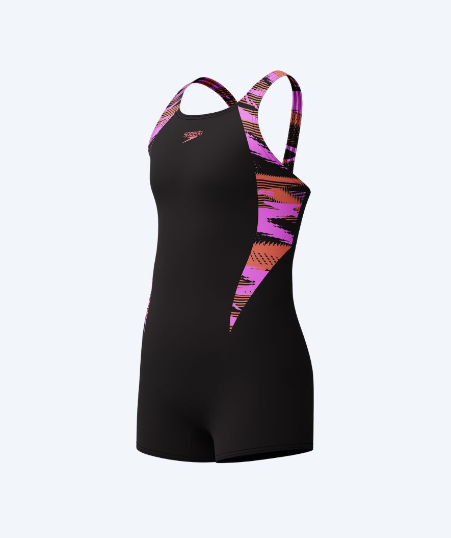 Speedo badedrakt med ben til jenter - Hyperboom Splice - Svart/rosa