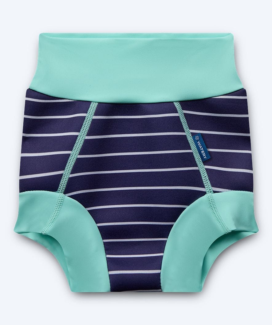 Watery bleiebadebukser til barn - Neoprene Swim Nappy - Turquoise Stripes