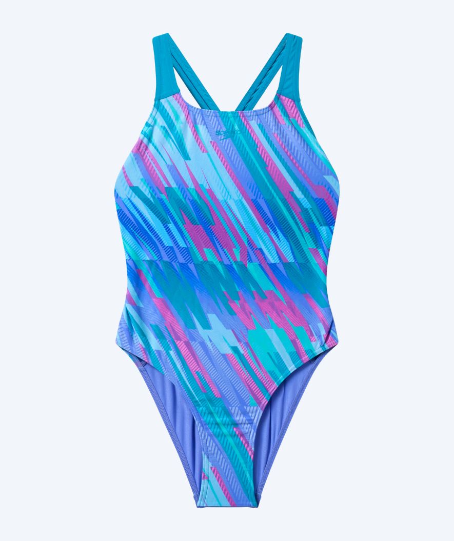 Speedo badedrakt til jenter - Print Powerback - Lilla/Blå