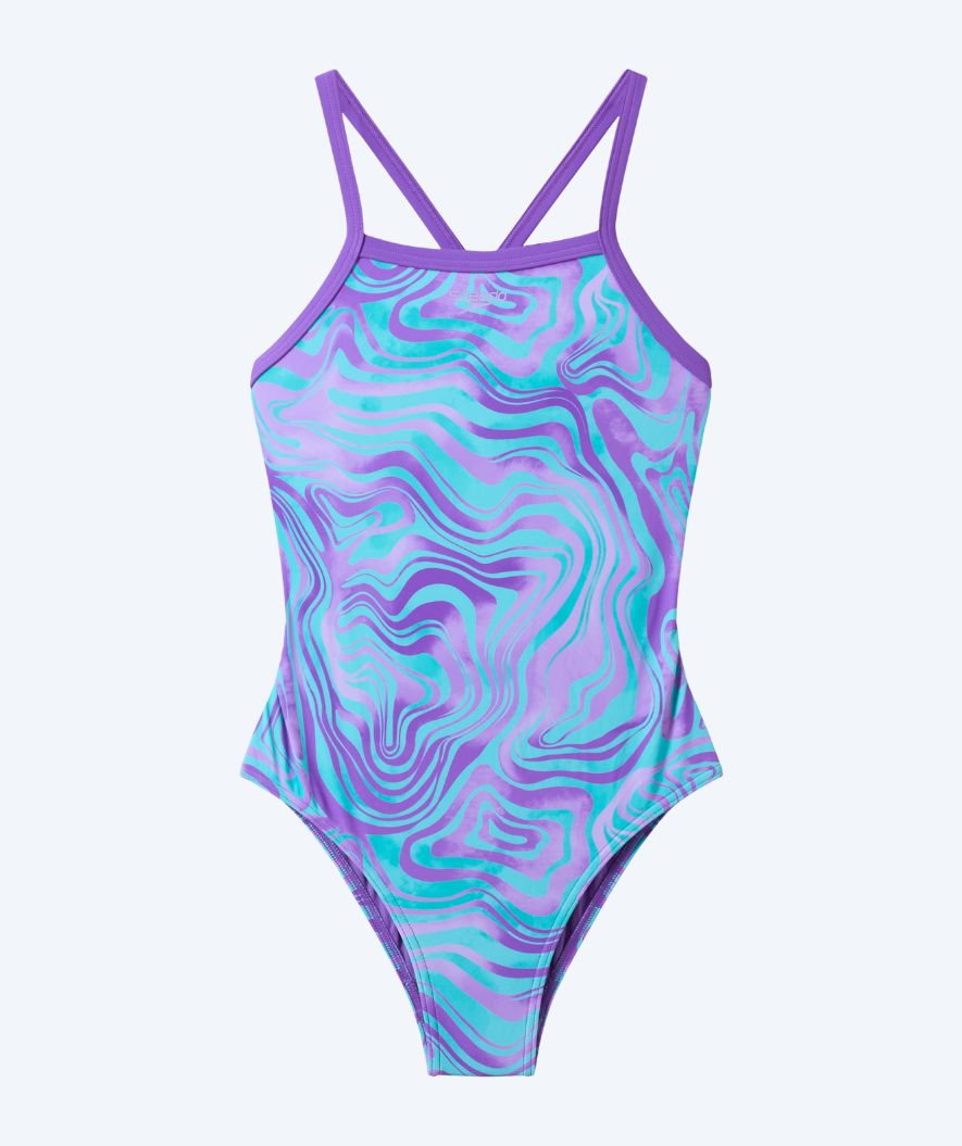 Speedo badedrakt til jenter - Print Thinstrap - Lilla/Lyseblå