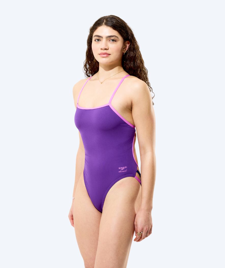 Speedo badedrakt til damer - Solid Tri Back - Lilla/Lyserød