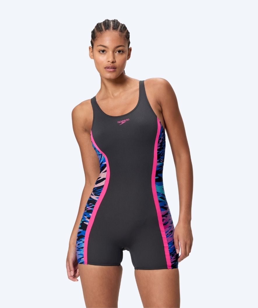 Speedo badedrakt med ben til damer - Hyperboom Splice Muscleback - Svart/Rosa