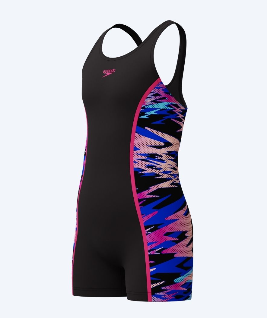 Speedo badedrakt med ben til jenter - Hyperboom Splice Muscleback - Svart/Rosa/Multifarget