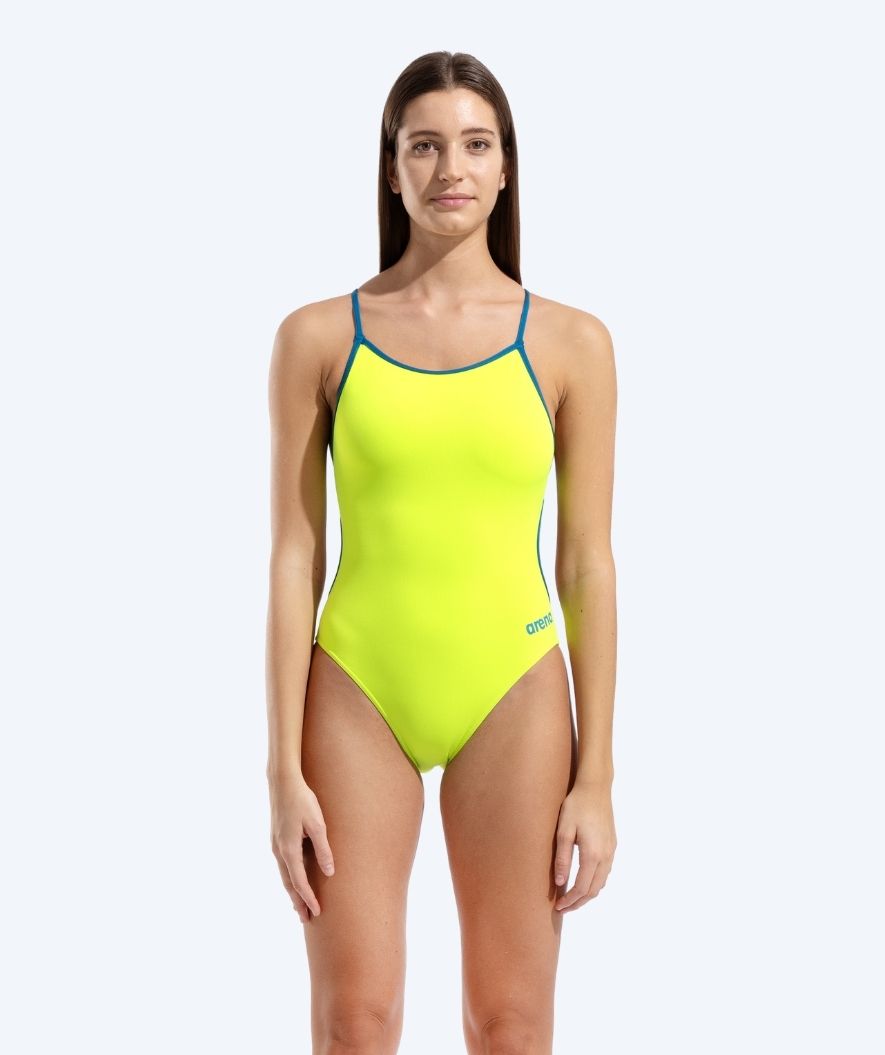 Arena badedrakt til damer - Solid Lace Back - Gul/Blå