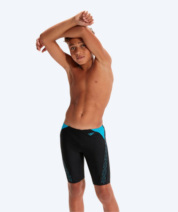 Speedo lange badebukser til gutter - Hyperboom Splice - Svart/blå