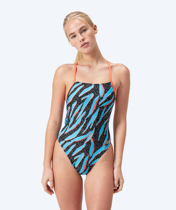 Speedo badedrakt til damer - Allover Digital Lattice Tie Back - Svart/blå/oransje