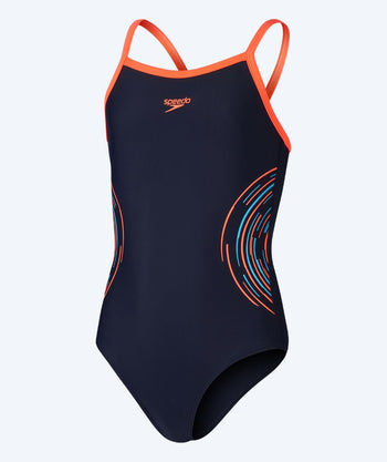 Speedo badedrakt til jenter - Plastisol Placement Muscleback - Mørkeblå/Oransje