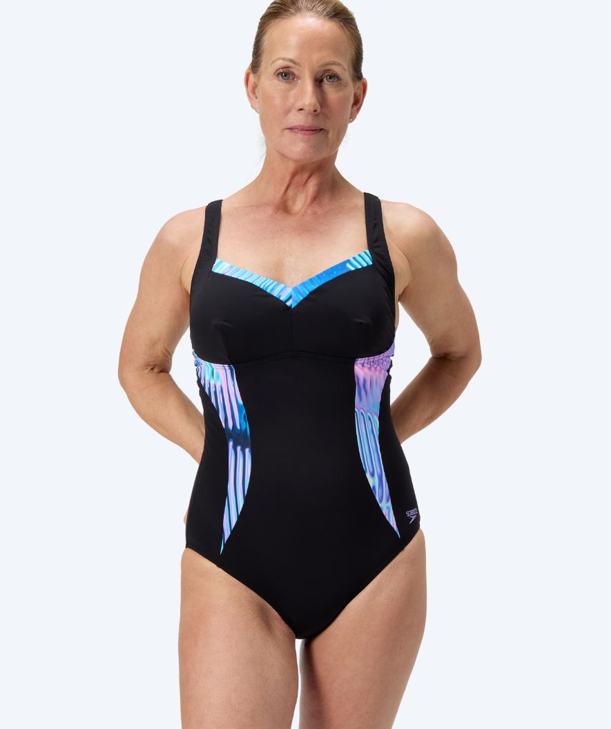 Speedo badedrakt til damer - Shaping Printed LunaElustre - Svart/turkis