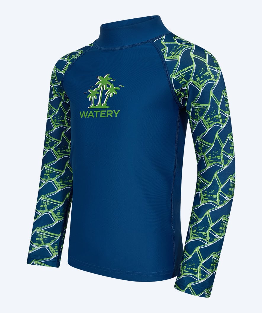 Watery UV-trøye til barn - Katsu Langermet Rashguard - Grønn/mørkeblå