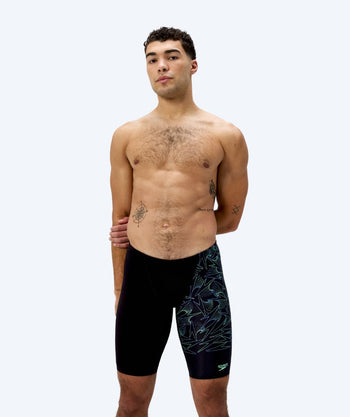Speedo lange badebukser til menn - Hyperboom V-Cut - Svart/grønn