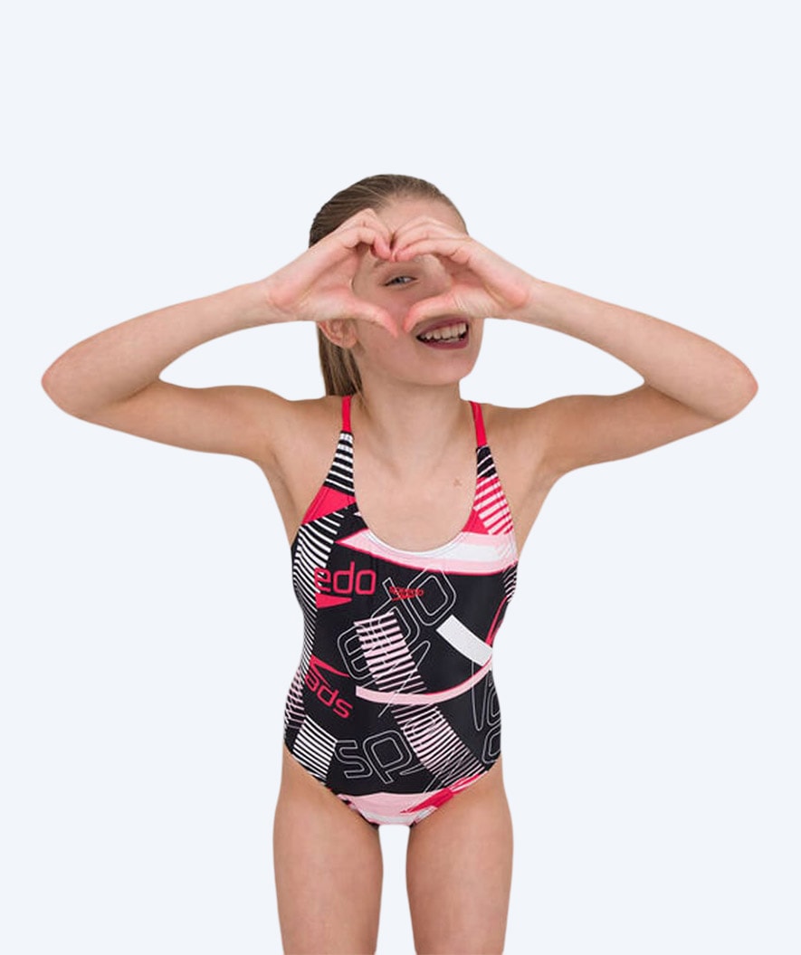 Speedo badedrakt til jenter - Junglespeak Allover Tieback - Svart/rød/lyserød