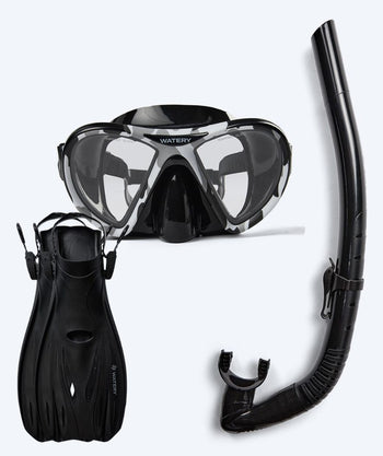 Watery snorkelsett til voksne (fra 15 år) - Rudder Camo/Itzel/Delmere - Svart