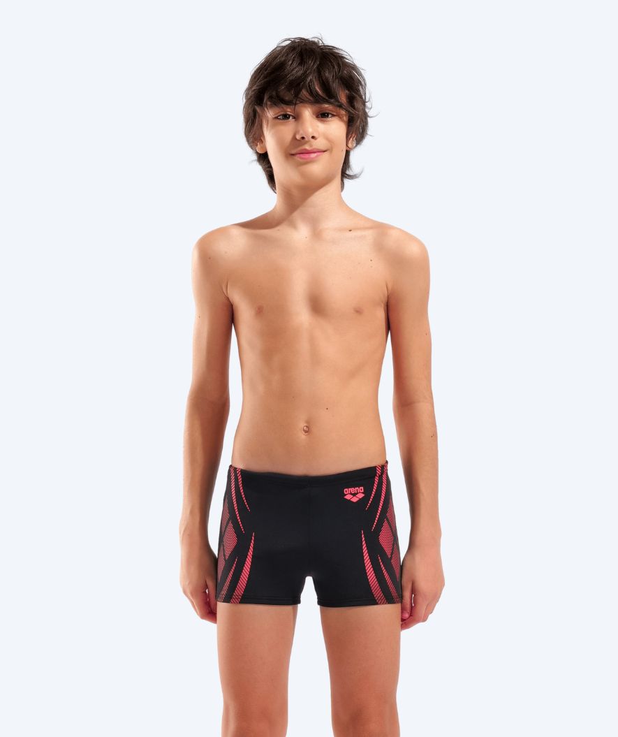 Arena firkantede badebukser til gutter - Poseidonia - Svart/rød