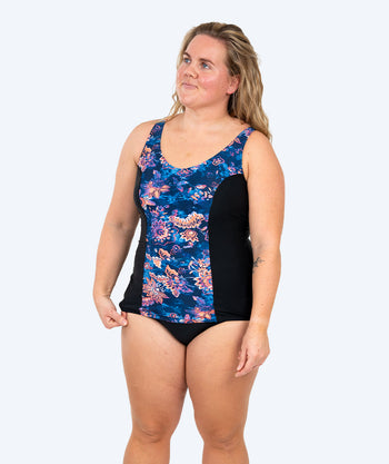 Watery badedrakt plus size til damer med blomster - Vale - Svart/lilla