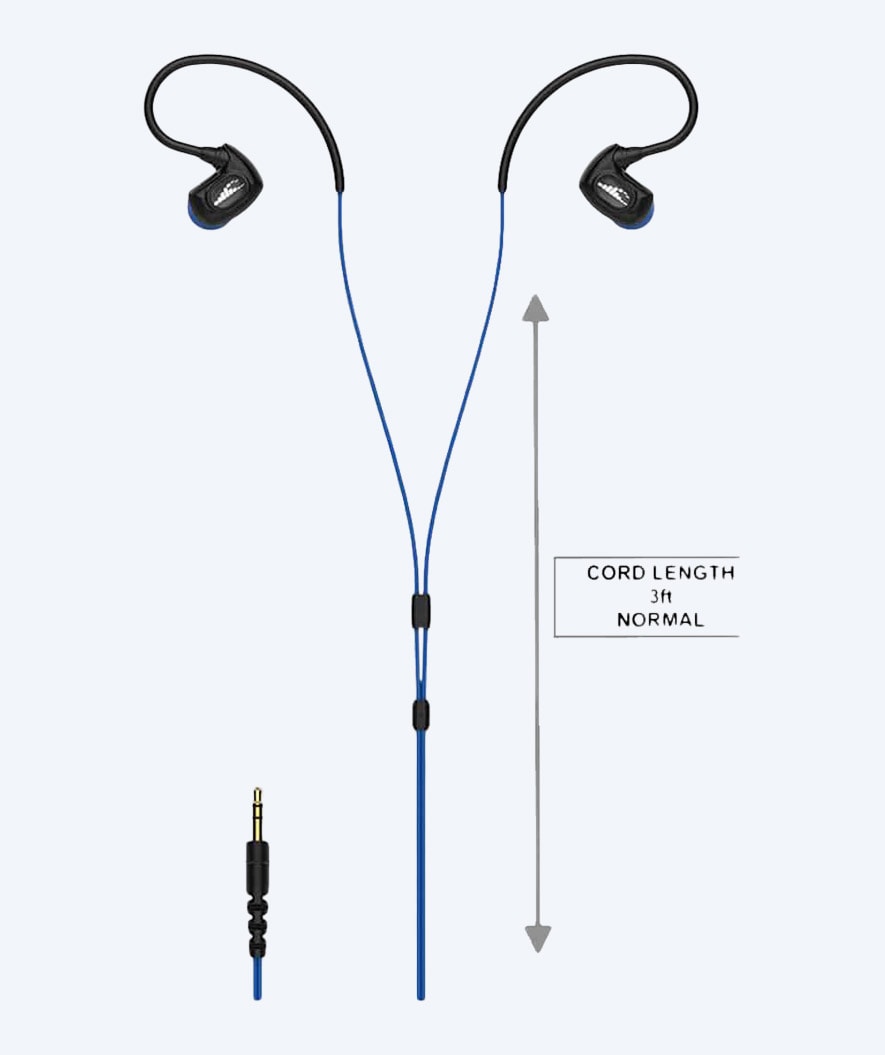H2OAudio vanntette øretelefoner - Surge SX10 lang snor - Blå