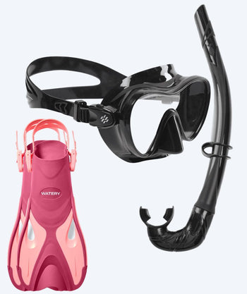 Watery snorkelsett til voksne - Fisher/Cliff - Rosa/svart