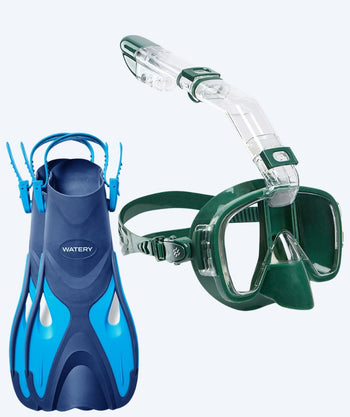 Watery snorkelsett til voksne - Fisher/Pearl - Blå/mørkegrønn
