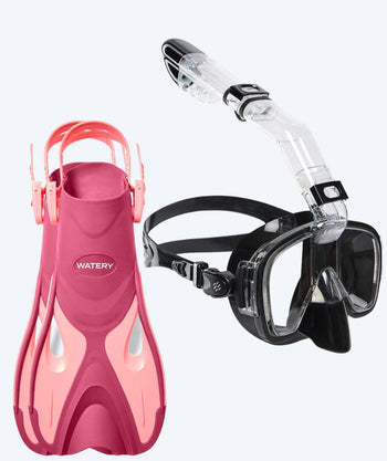 Watery snorkelsett til voksne - Fisher/Pearl - Rosa/svart
