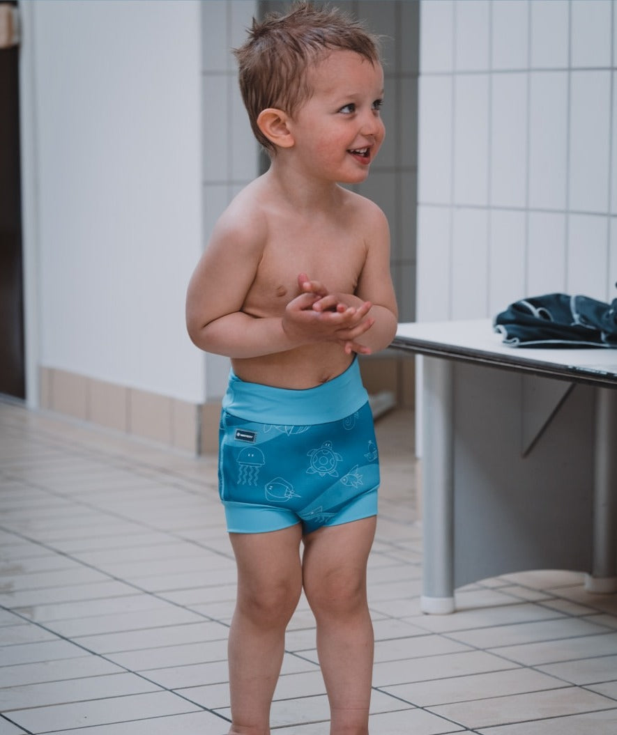 Watery bleiebadebukser til barn - Neoprene Swim Nappy - Purple Stripes