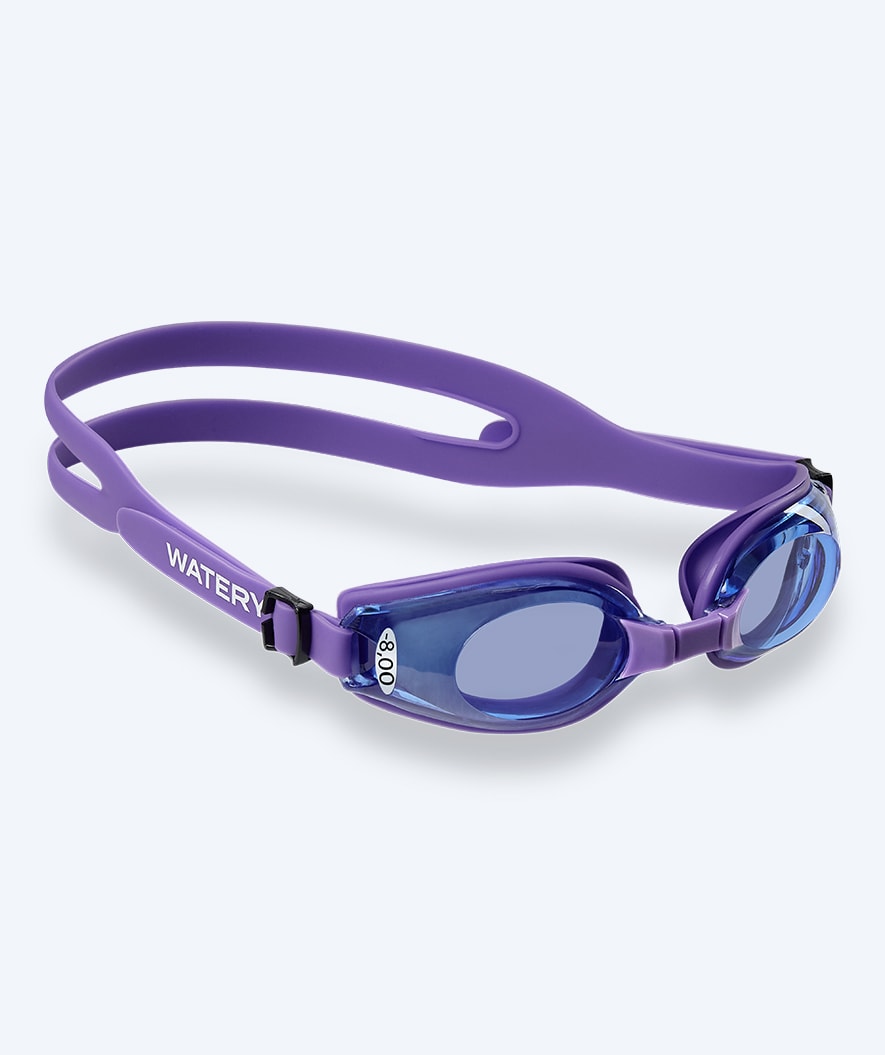 Watery nærsynte svømmebriller med styrke til voksne - (-2.5) til (-8.0) - Clivia - Lilla (Blå)