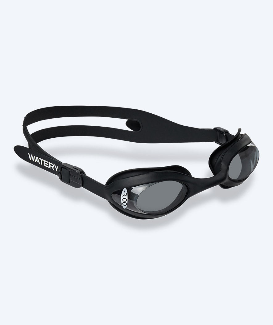 Watery nærsynte svømmebriller med styrke til voksne - (-1.5) til (-8.0) - Matira - Svart (Smoke)