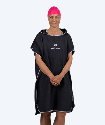 Watery badeponcho til voksne - Microfiber - Svart