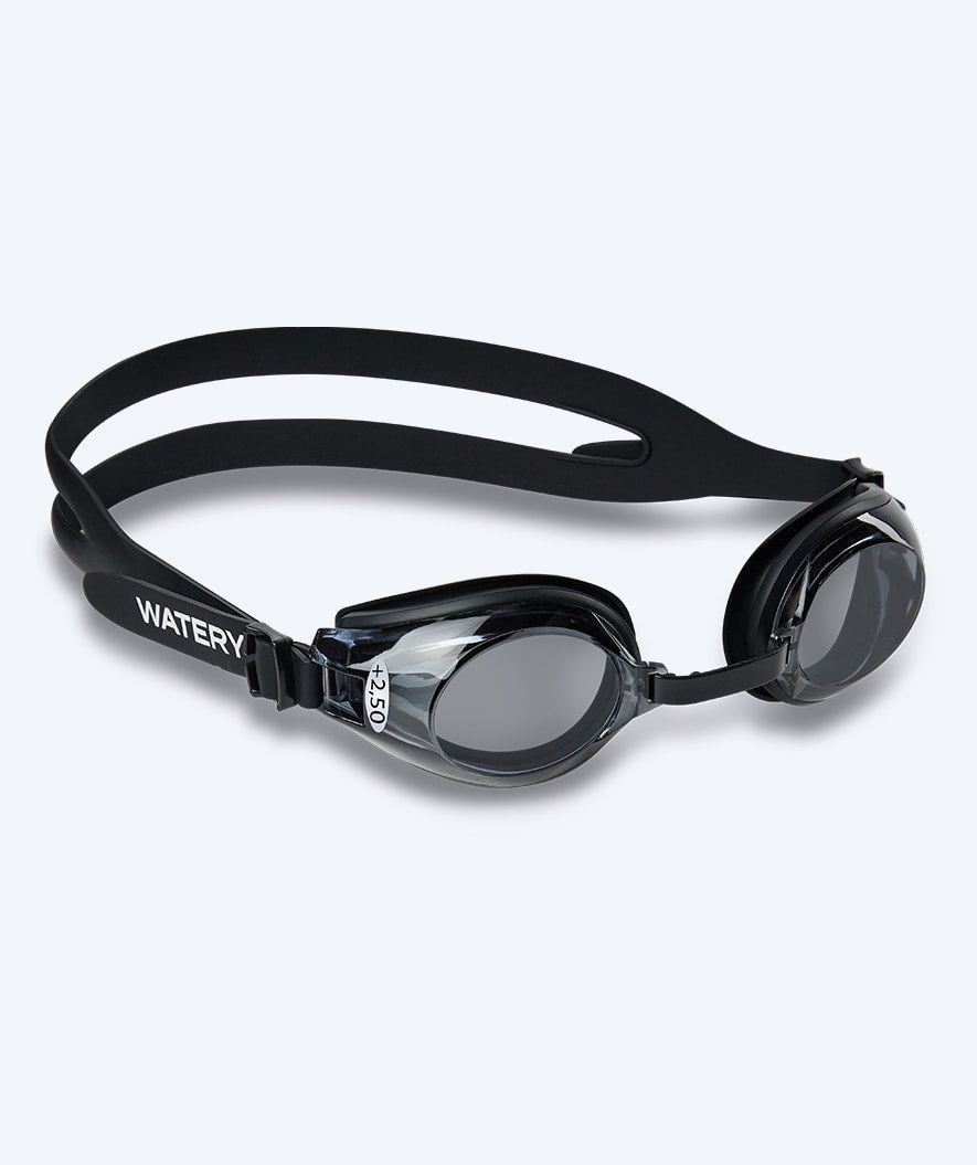 Watery langsynte svømmebriller med styrke til voksne - (+2.0) til (+4.5) - Ridley - Svart (Smoke linse)