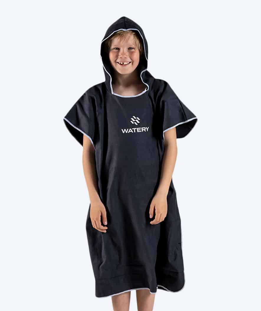 Watery badeponcho til junior - Microfiber - Svart